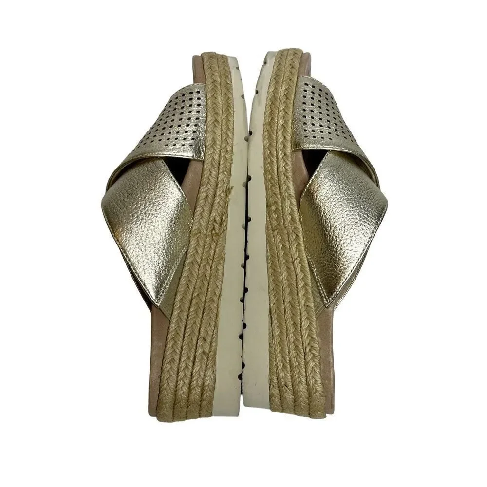 Earth modena marigold gold leather espadrille wedges size 7